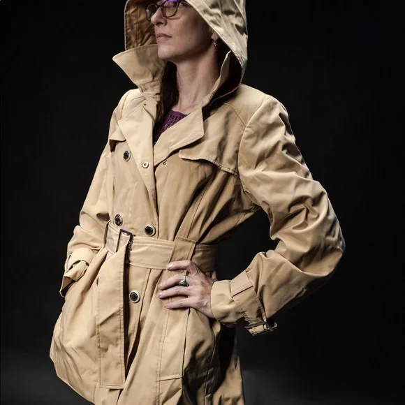 OF 1- Calvin Klein Light Mocha Double Breasted Rain Jacket with